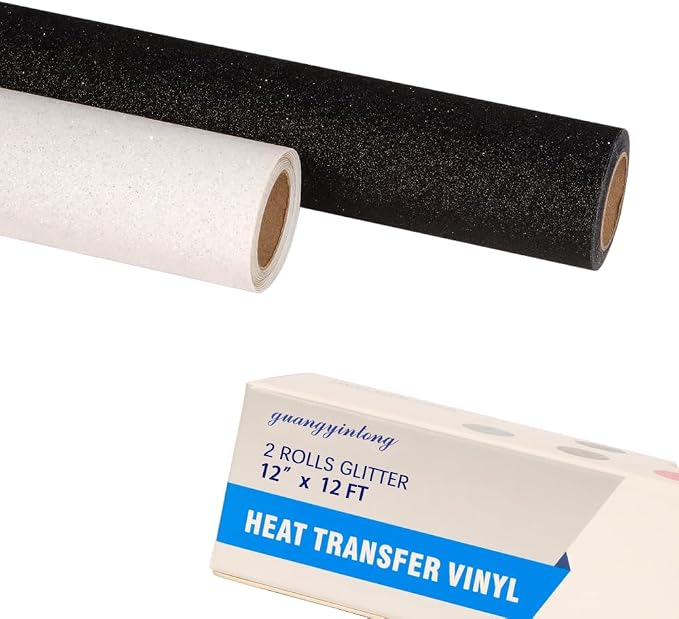 guangyintong Glitter Heat Transfer Vinyl HTV Rolls, 2 Rolls 12" x 12ft Black by guangyintong