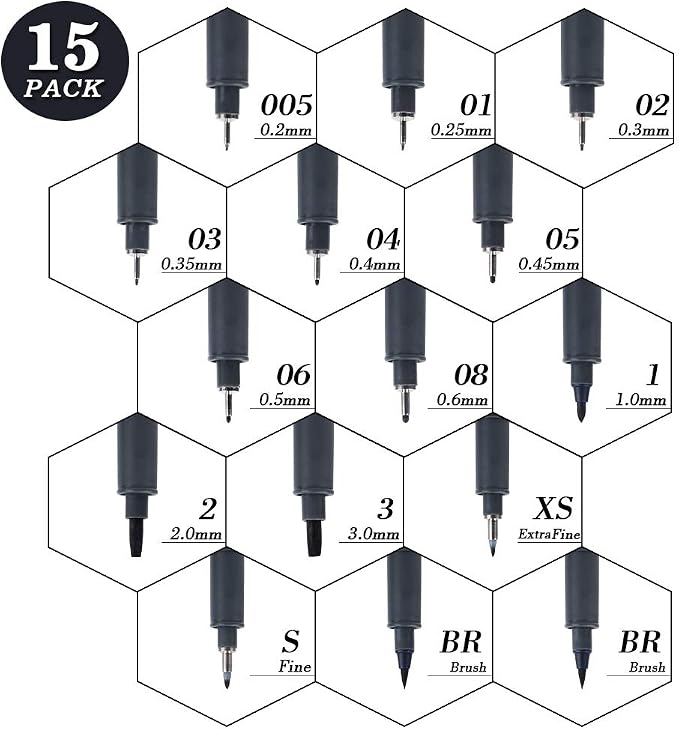 Tebik Hand Lettering Pens, 15 Pack Calligraphy Brush Pen Markers Black Ink - Image 3