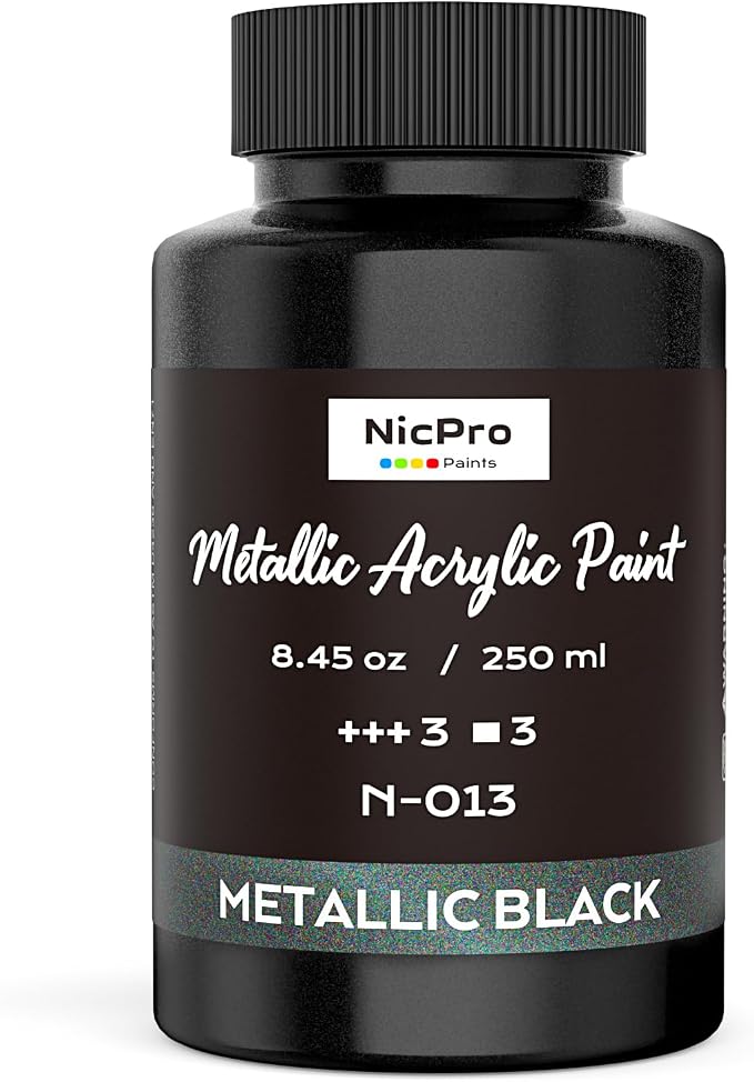 Nicpro Metallic Black Acrylic Paint, 8.45oz/250ml Large Black Craft Paint | by Nicpro
