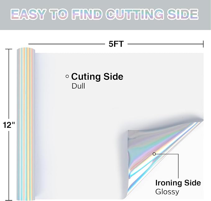 TORC Metallic HTV Heat Transfer Vinyl Roll 12" X 10FT Silver Holographic Iron - Image 2