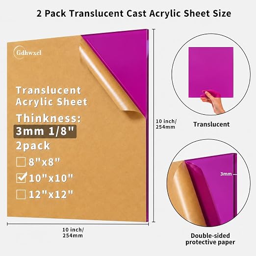 1/8 Thick 10 x 10 inch Translucent Acrylic Sheets - Image 2
