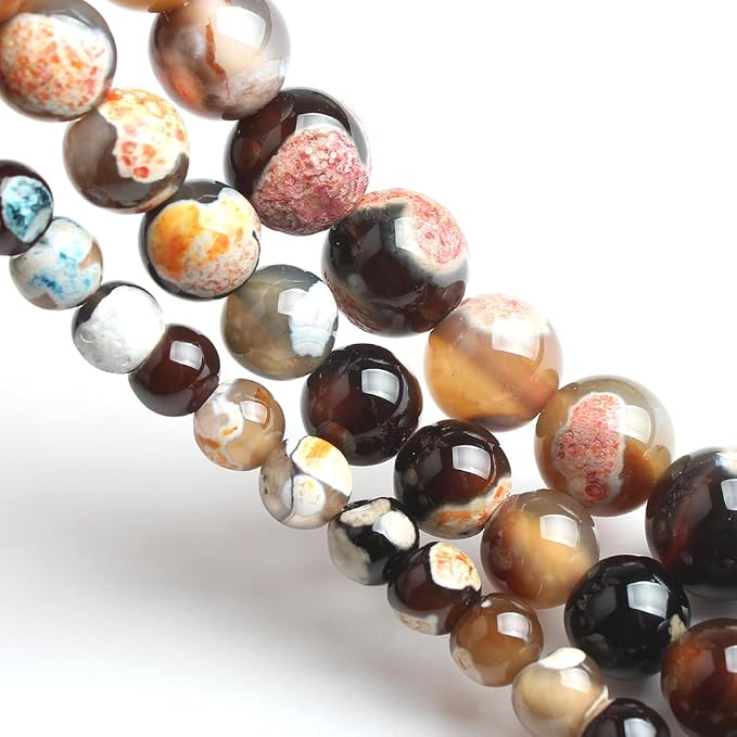45pcs Round Loose Orange&Coffee Fire Agate Beads - Image 3