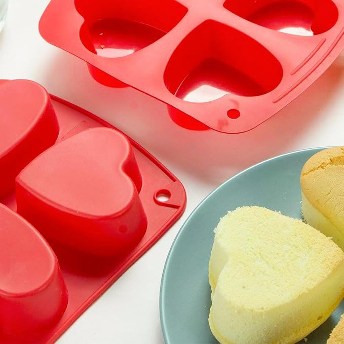 Webake Silicone Heart Mold 2.75" Heart Shaped Cake Pans, 4-Cavity Air Fryer - Image 4