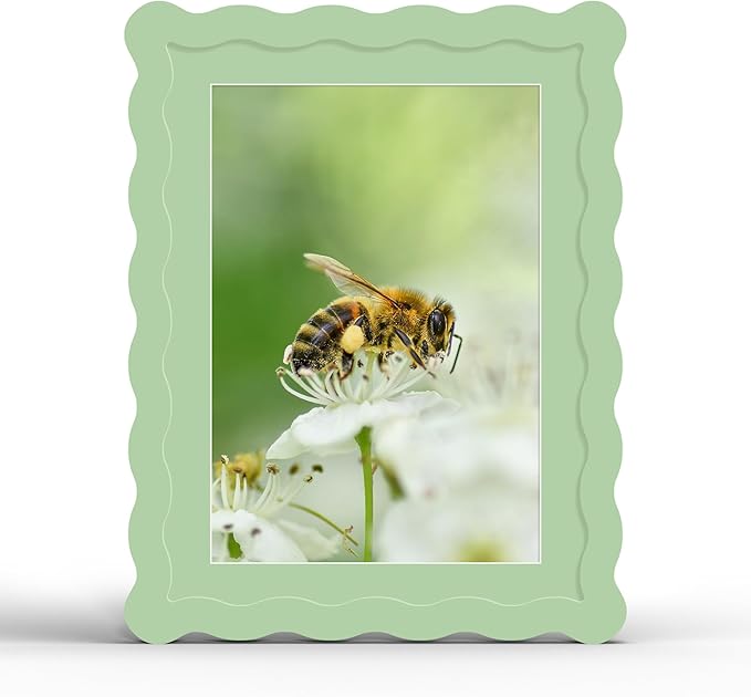 6x8 Picture Frame with Mat for 5x7, Wavy Edge Wooden Real Glass Photo Frame for by THKRLOF