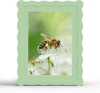 6x8 Picture Frame with Mat for 5x7, Wavy Edge Wooden Real Glass Photo Frame for by THKRLOF