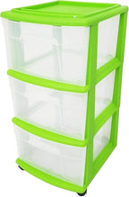 HOMZ Drawer Tower, 3-Tier Clear Plastic Storage Organizer Cart, Bold Lime Frame by Homz