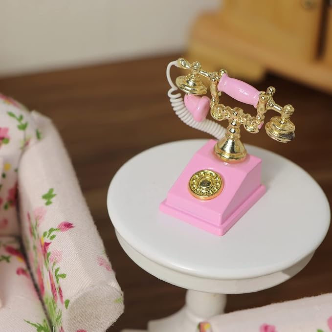 Dollhouse Telephone 1:12 Miniature Vintage Rotary Phone Model Desk Decoration - Image 5