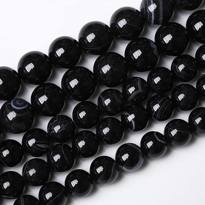 90PCS 4mm Natural Black Striped Agate Beads Gemstone Round Loose Beads - Image 2