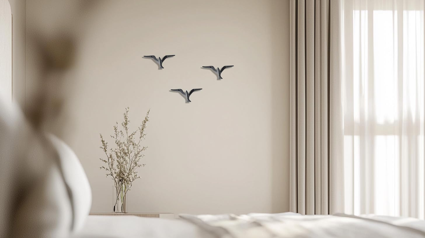 Ambipolar Iron Cast Decorative Gull Bird Wall Mounted Coat Hooks, Black, Set of 3