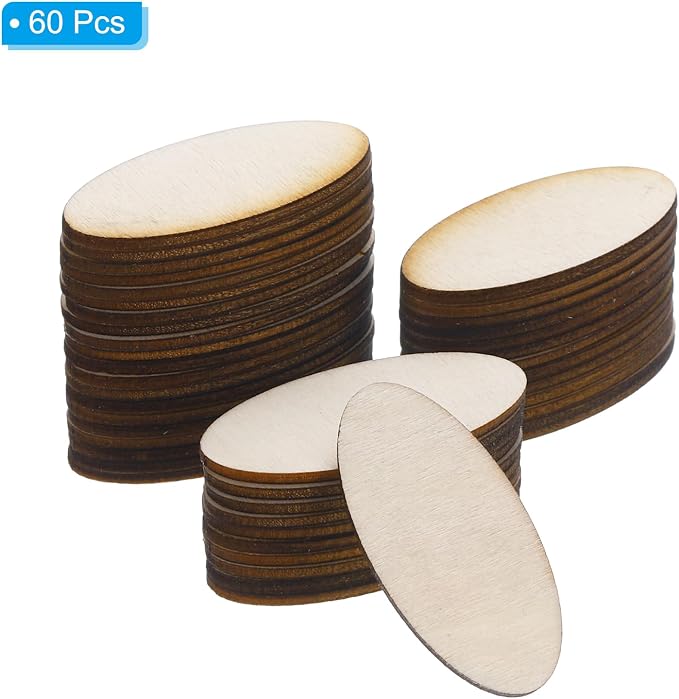 PATIKIL 20x10x1.7mm Wood Pieces, 60 Pack Unfinished Oval Wood Shapes Blank - Image 3