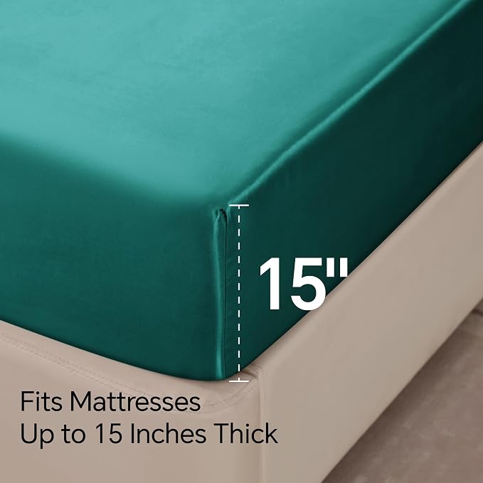 BEDELITE California King Sheets Set, Luxury Soft Teal Satin Sheets - Image 6