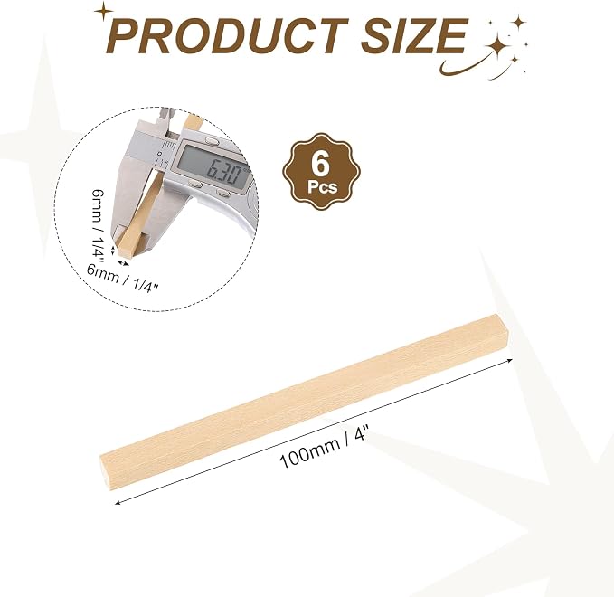 MECCANIXITY 6Pcs Basswood Sticks, 1/4" x 1/4" x 4" Square Wooden Dowel Rods - Image 2