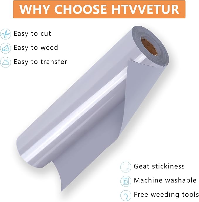 HTVVETUR Gray HTV Iron on Vinyl 12Inch by 35ft Heat Transfer Vinyl - Image 3