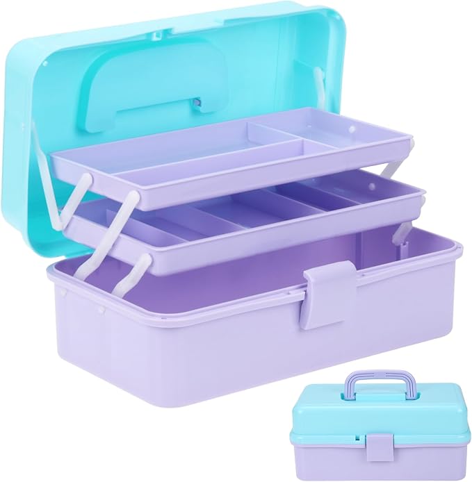 Sewing Box, 3-Layer Craft Organizers Portable Folding Toolbox, Plastic Tool Box by Outuxed