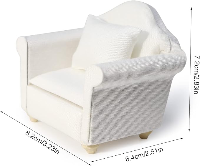 Dollhouse Couch with Pillow 1 12 Scale Miniature Sofa Arm Chair Living Room - Image 8