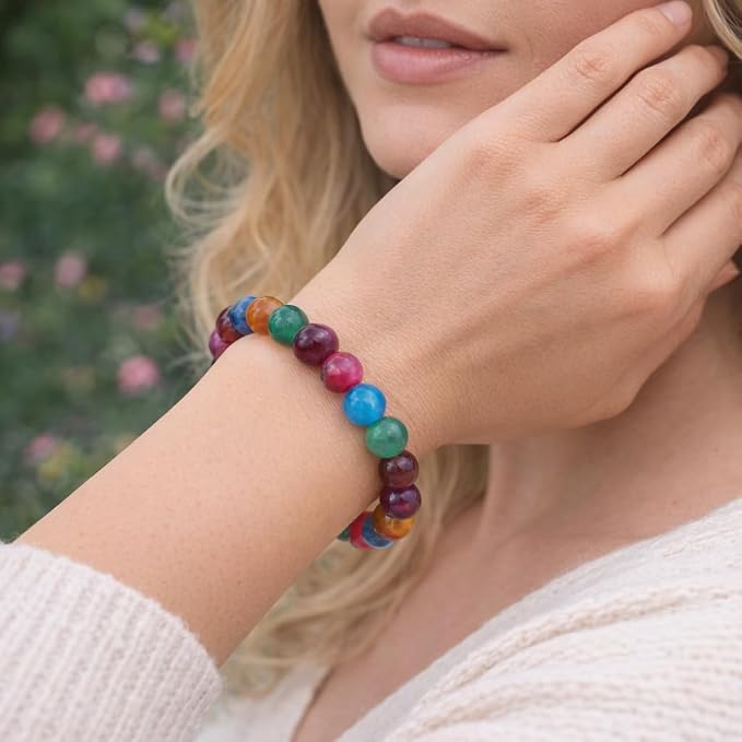 60pcs Round Loose Multicolored Agate Beads - Image 6