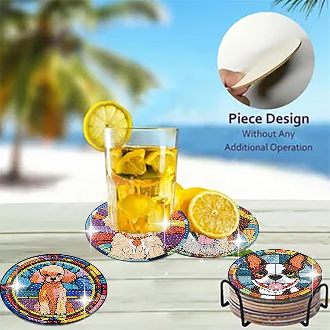 Zythron 8 Pack Dog Diamond Art Coasters, Diamond Painting Coasters Kits | Dog - Image 4