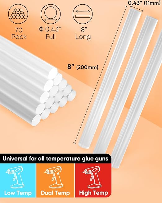 SHALL Full Size Hot Glue Sticks, 0.43” Dia x 8” Long - Image 3