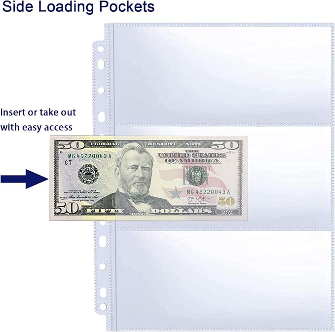 30 Pack 180 Pockets 11 Hole Currency Collection Sleeves, Cash Collecting Album - Image 3
