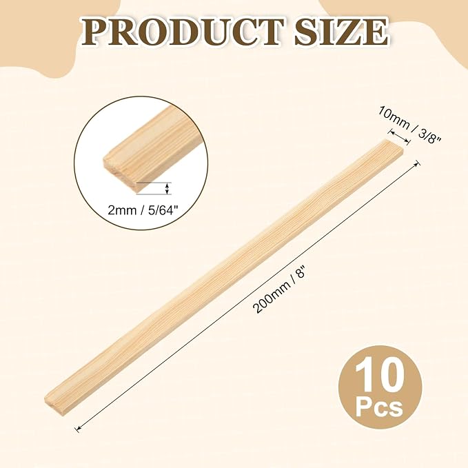 MECCANIXITY 10Pcs Wood Strips Slats, 5/64" x 3/8" x 8" Thin Wood Sticks Flat - Image 2