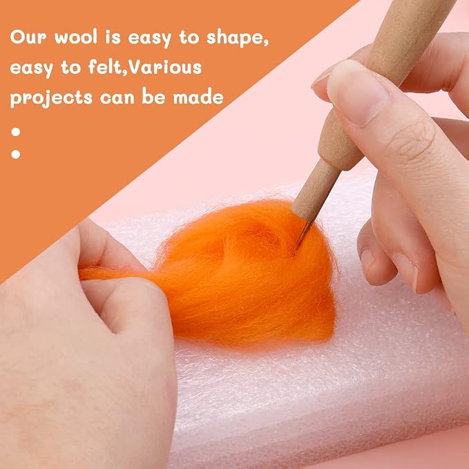 QMNNMA Wool Roving Bulk, 8.82oz Needle Felting Wool-Dark Orange | Wool Roving - Image 5