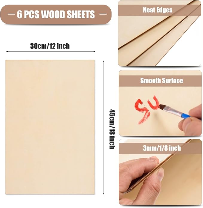 6 Pack Basswood Sheets 12 x 18 x 1/8 Inch-3 mm Unfinished Plywood - Image 2