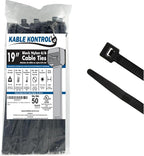 Kable Kontrol Cable Zip Ties Black 50 Pcs 19 Inch, 250 Lbs Tensile Strength by KABLEKONTROL%C2%AE
