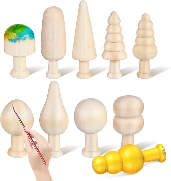 TEHAUX 20pcs Unfinished Mini Wooden Trees 5 Shapes DIY Paintable Wood Craft by TEHAUX
