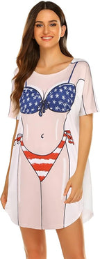 Ekouaer Women's Bikini Shirt Cover Up Short Sleeve Cute Bikini Print Cover-Up - Image 4