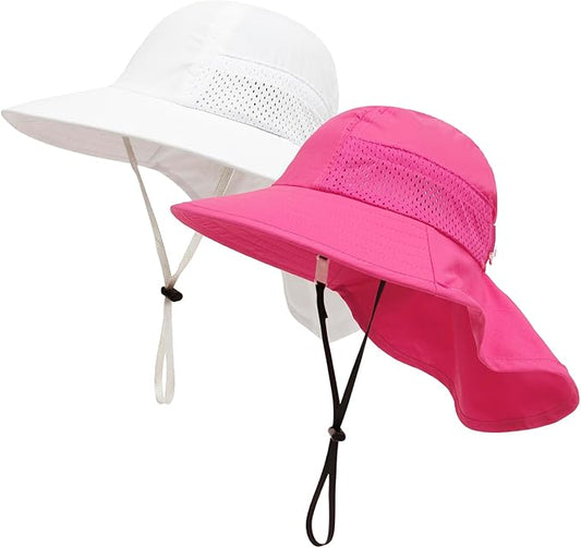 XIAOHAWANG Girls Sun Hat Baby Beach Hats Boys UPF 50+ Kids Summer Protection Cap Toddler Breathable Caps Wide Brim Neck Flap
