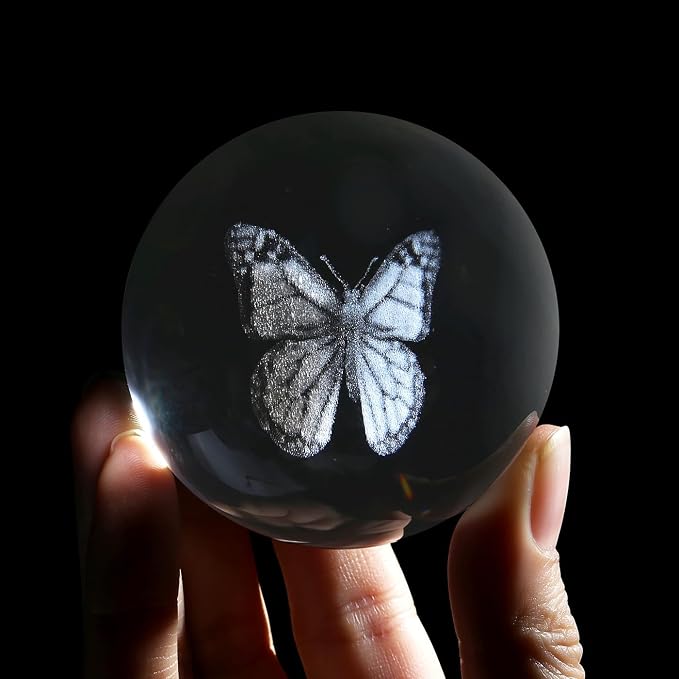 MAIBAOTA 3D Butterfly Decor Crystal Ball 2.4 Inches Glass Ball Butterfly Gifts - Image 3