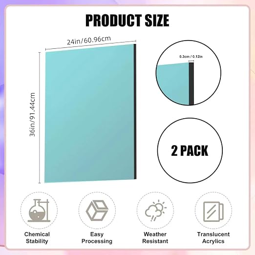 Lesnlok Cyan Acrylic Sheets 24 x 36 x 1/8 inch Thick 3mm Clear Colored - Image 2