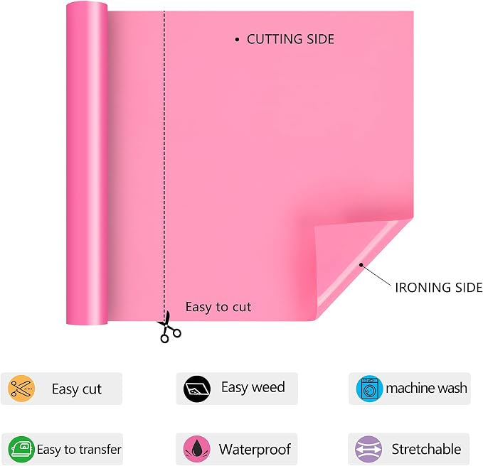 RENLITONG Pink Iron on Vinyl 12Inch by 15ft Roll HTV - Image 4