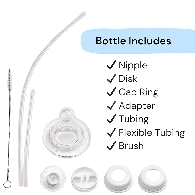 Hands-Free Baby Bottle - Anti-Colic Nursing System 9 oz Baby Bottle with Fast Flow Nipple/Teat 3m+ Infant with Tube Straw Feeding System for Toddler (1 Pack - Classic)