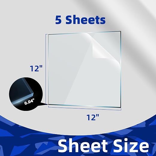 5-Pack of 12×12" x 0.04" PET Plexiglass Sheets, Transparent Clear Flexible - Image 2