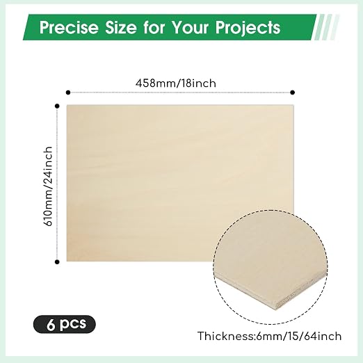 6 Pack Basswood Sheets 18"×24"×15/64" Unfinished Plywood Sheet | Smooth Thin - Image 2