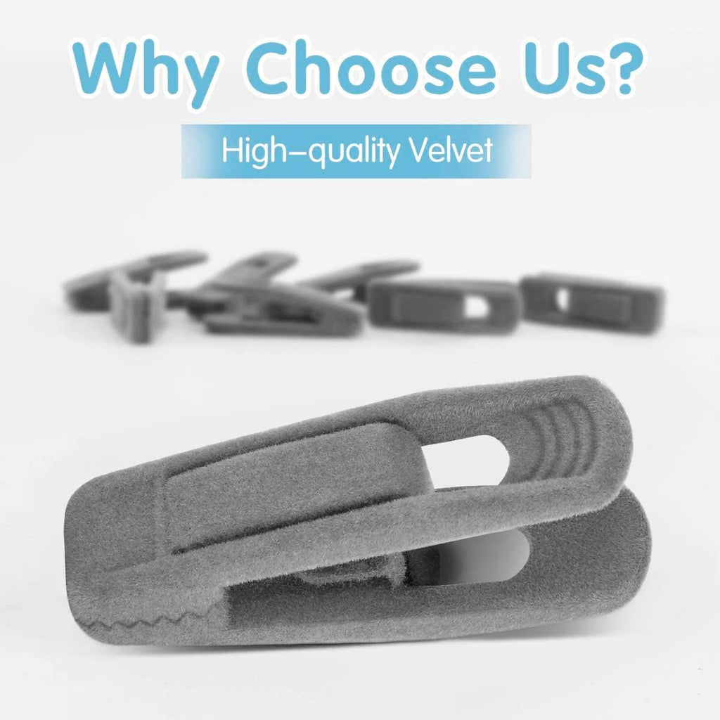 Grey Velvet Hangers Clips (50-Pack), Non-Slip Velvet Skirt Hanger Clips for Velvet Hangers, Strong Finger Clips Perfect for Kids Velvet Hangers Skirt Pant Clothes Gray Velvet Hangers