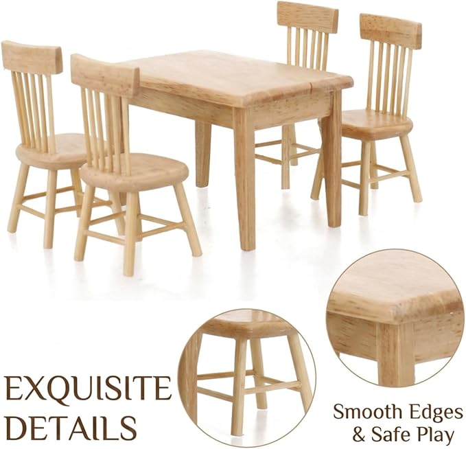 Z MAYABBO Wooden Dollhouse Furniture of Table & Chair, Miniature Dollhouse - Image 7