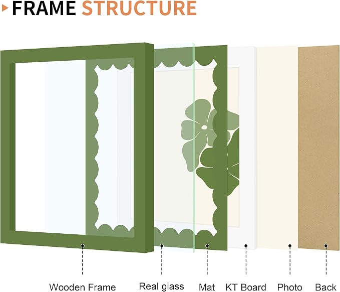 8x8 Picture Frame with Wavy Mat, Wooden Real Glass 8 x 8 Photo Frame - Image 5