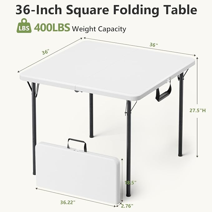 Folding Table, 36 Inch Square Foldable Card Table - Image 3