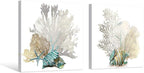JAPO ART White Coral Wall Art Beach Bathroom Decor Sea Shell Pictures Coastal - Image 2