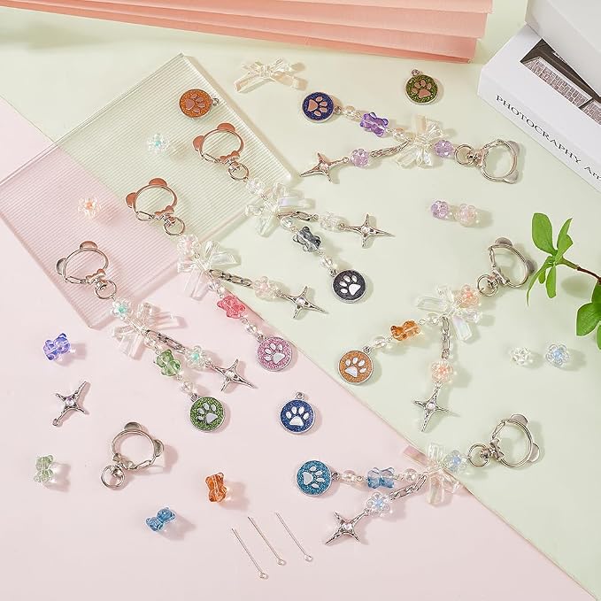 SUNNYCLUE 1 Box DIY 6 Sets Bear Bag Charms Keychain Making Kits Colorful Little - Image 4