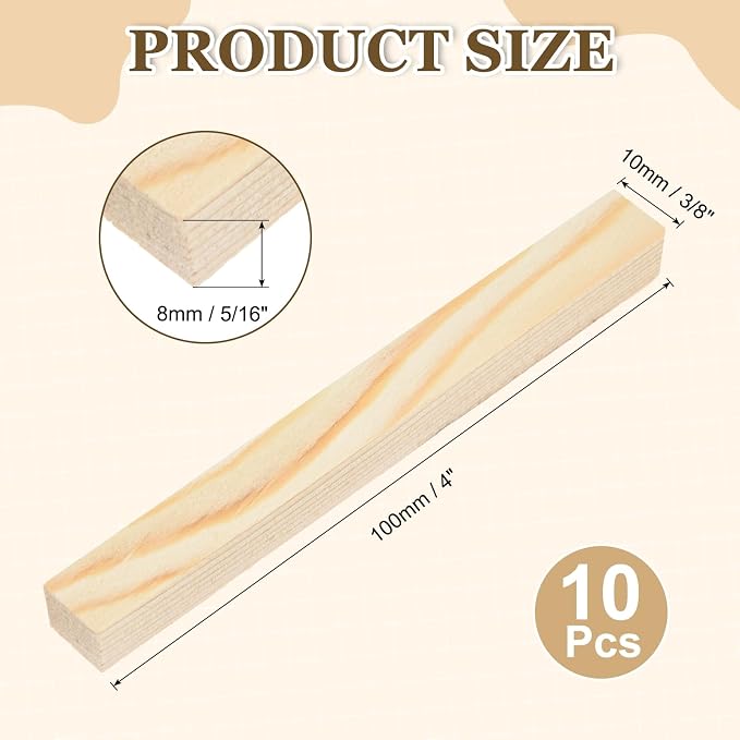 MECCANIXITY 10Pcs Wood Strips Slats, 5/16" x 3/8" x 4" Thin Wood Sticks Flat - Image 2