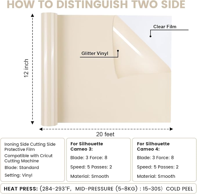 Heat Transfer Vinyl Cream12 x 20Ft, PU HTV Iron on Vinyl Easy to Cut & Weed - Image 2