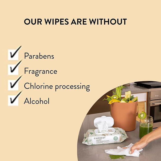 The Honest Company Clean Conscious Multi-Use Wipes Hypoallergenic and Unscented for Sensitive Baby Skin Over 99% Water Compostable Plant Based Baby Wipes Rainbow 60 Count