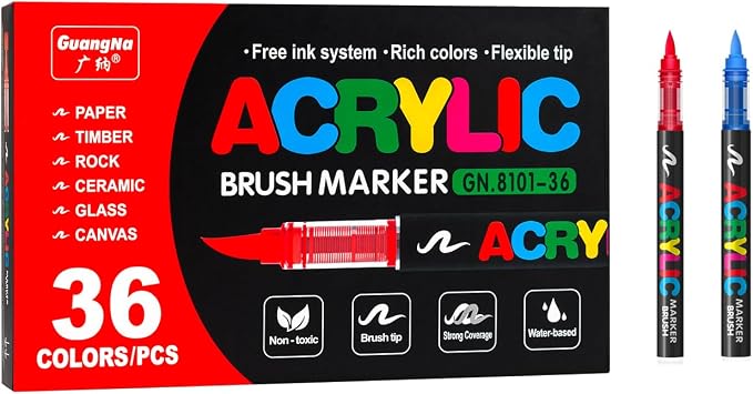 Acrylic Paint Markers Pens, 36 Vivid Colors Acrylic Markers Set, Direct Liquid by Unknown
