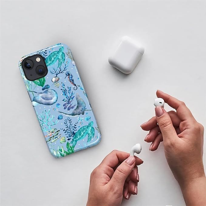 ZHEGAILIAN Case for iPhone 15, Ocean Stingray Turtle Seahorse Durable - Image 3