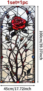 Gothic Rose Stained Glass Window Film 17.71x39.97 Inch Red Flower Static Cling - Image 3