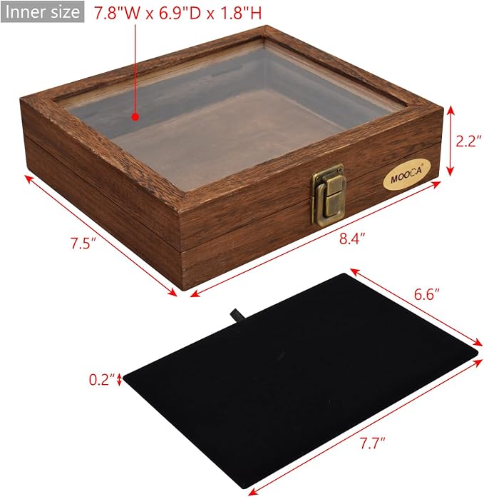 MOOCA Tempered-Glass Top 2 pieces Set Small Wooden Jewelry Display Case - Image 3