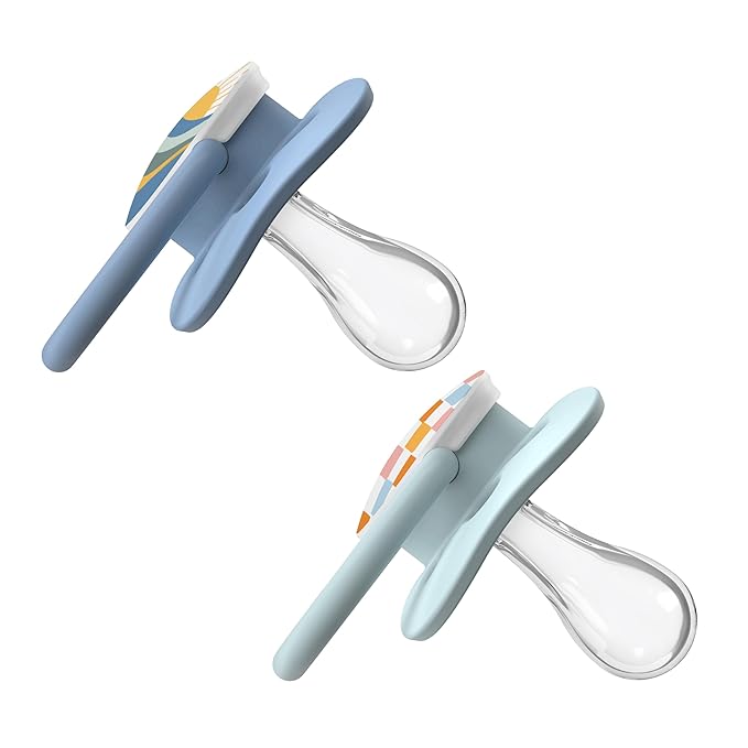 Dr. Brown's Advantage Glow-in-The-Dark Baby Pacifier, Fully Symmetrical Soother with Soft Silicone Bulb, Blue Sunrise-Blue Ocean, 0-6m, BPA Free, 4 Pack